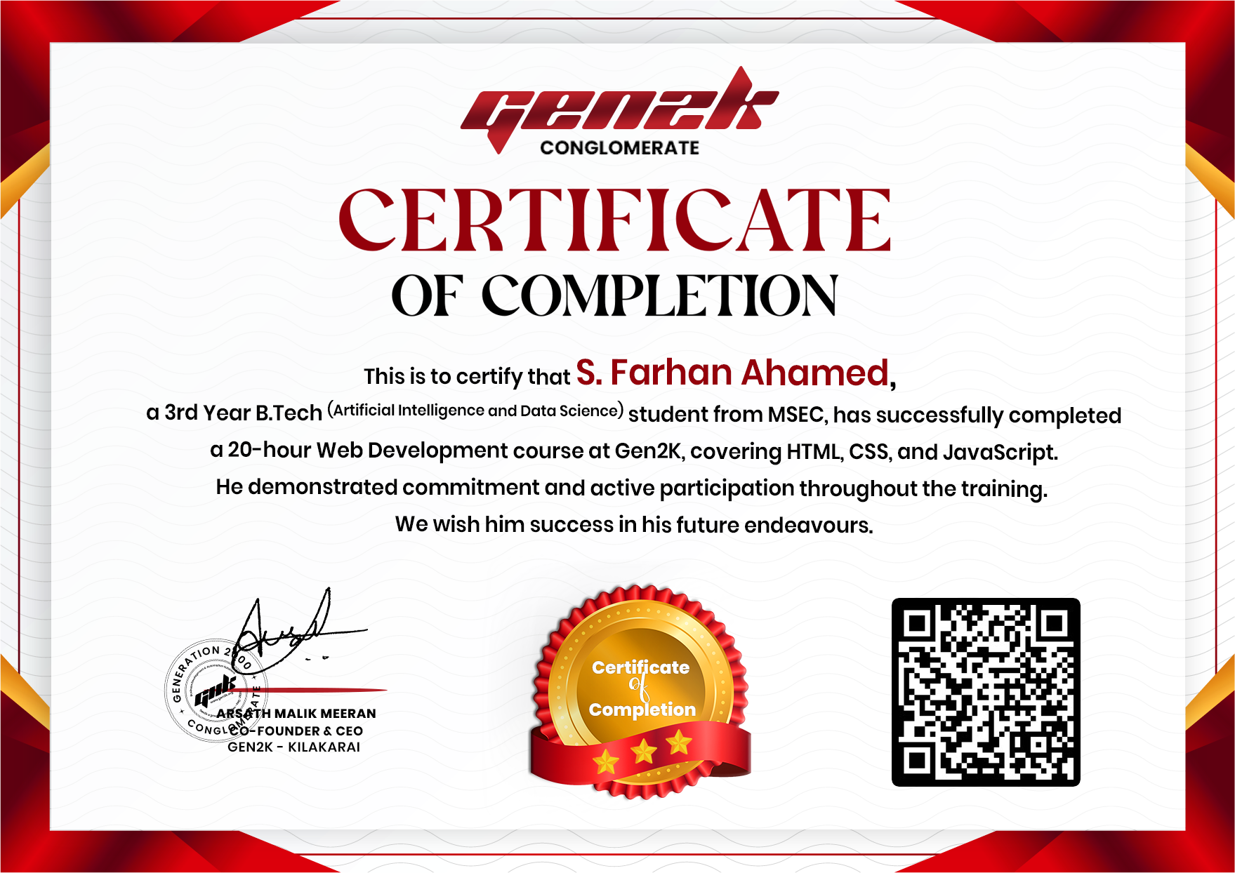 Irfan Hasan Certificate